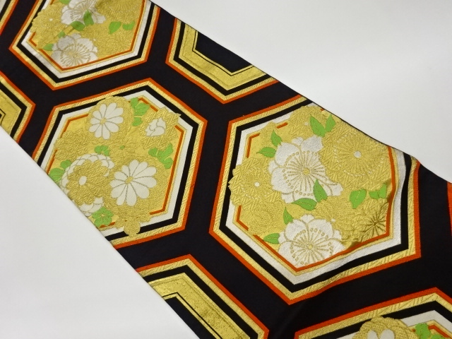 JAPANESE KIMONO / VINTAGE FUKURO OBI / WOVEN SAKURA & KIKU WITH KIKKO